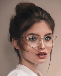 a painting of a woman with glasses on her face