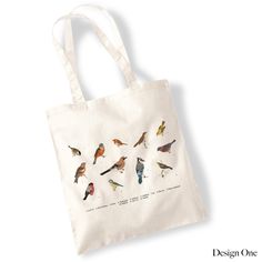 a tote bag with birds printed on it