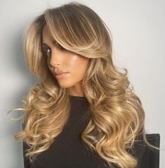 Brown Hair With Blonde Balayage, Blowout Hairstyles, Golden Hair Color, Blonde Ideas, 80's Hairstyle, Sunset Hair, Latina Hair, Going Blonde, Honey Brown Hair