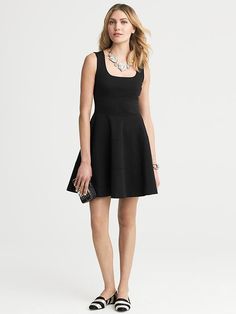 Ponte Fit-and-Flare Dress -  Banana Republic Casual Fit And Flare A-line Mini Dress, Classic Fit And Flare Semi-formal Dress, Chic A-line Fit And Flare Mini Dress, Chic Fit And Flare A-line Sundress, Fit And Flare A-line Mini Dress With Flattering Silhouette, Black Flare Skirt, Black Skater Dress, Nye Dress, Fit And Flare Skirt