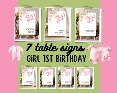 First Birthday Party Decor, 1st Birthday Signs, Birthday Signs, Girl 1st Birthday, Baby Favors, Birthday Desserts