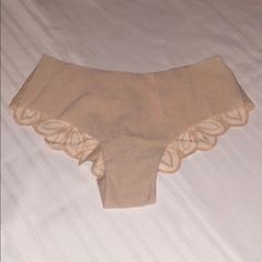 Brand New In Bag. Extra Low Rise Cheekster Style. Has Beautiful Floral Lace Back. Size Small. Beige Soft Touch Intimate Briefs, Seamless Cream Brief Bottoms, Logo Hipster, Pink Tie Dye, Purple Lace, Pink Ties, Lace Thong, Pink Logo, Lace Back