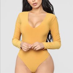 The Most Comfortable Body And Material New With Tags Trendy Yellow One-piece Bodysuit, Yellow Fitted V-neck Bodysuit, Chic Yellow Fitted Bodysuit, Casual Yellow One-piece Bodysuit, Chic Yellow Bodysuit For Spring, Casual Yellow Long Sleeve Bodysuit, Fitted Yellow One-piece Bodysuit, Trendy Yellow Stretch Bodysuit, Black Strapless Bodysuit