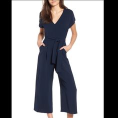 This Item Is From Nordstrom. The Jumpsuit Is New With Tags But Never Worn. The Size Is Xs. The Fabric Is Soft And The Style Is Perfect For Events Or Work Attire. Just Never Had A Chance To Wear It. Chic Blue Jumpsuits And Rompers For Work, Navy Jumpsuits And Rompers For Work In Summer, Blue V-neck Jumpsuits And Rompers For Work, Chic Navy Jumpsuit For Work, Blue Short Sleeve Jumpsuits And Rompers For Night Out, Blue Short Sleeve Jumpsuit For Night Out, Navy Jumpsuit, Silky Pants, Yellow Jumpsuit