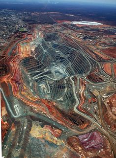 an aerial view of a large open pit