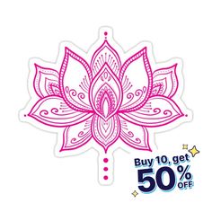 a pink sticker with the words buy 10 get 50 % off