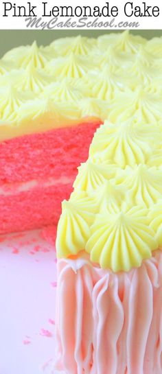 a pink lemonade cake with white frosting