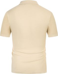 This men's polo style shirt features a textured design with short sleeves, providing both comfort and style. Crafted with high-quality materials, this shirt offers a professional look for any occasion. The neutral color makes it versatile and easy to match with any outfit. Add this shirt to your wardrobe for a polished and sophisticated look. 65% Viscose, 35% Polyamide Dry Clean or Hand Wash Features: Hollowed-out textured front, short sleeves, lapel collar, button placket, these knit shirts wil Fitted Short Sleeve Polo Shirt For Business Casual, Casual Beige Short Sleeve Polo Shirt, Fitted Beige Short Sleeve Polo Shirt, Classic Fitted Beige Polo Shirt, Knit Shirts, Winter Knit Hats, Black Polo, Slim Fit Suit, Polo Style