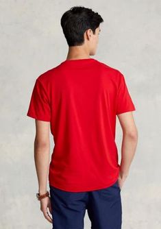 Washed for a soft feel, this jersey T-shirt is an off-duty essential youll reach for again and again. | Polo Ralph Lauren Men's Classic Fit Cotton T-Shirt, Red, Small Red Short Sleeve Jersey Tops, Red Moisture-wicking Jersey Tops, Red Casual Jersey Top, Casual University Red Moisture-wicking Tops, Polo Logo, Suede Fringe Jacket, Hoodie Logo, Again And Again, Cotton Polo Shirt