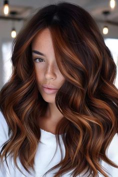 "Fall hair color trends you won't want to miss! Discover your next favorite shade." Long Coloured Hair Ideas, Red Hair With Caramel Highlights Auburn, Caramel Highlights On Reddish Brown Hair, Fall Hair Colors For Auburn Hair, Red And Auburn Hair Color, Fall Hair Colors For Medium Skin Tone, Copper Hair Color For Brunettes, Light Auburn With Highlights, Chocolate And Red Hair