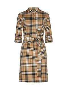 Dress from BurberryComposition: ->cotton, 95% Synthetic->elastane, 5% | Burberry Women's Dress in Archive Beige Ip Chk | FW23/24 Checked Shirt Dress, Burberry Dress, Tie Waist Shirt, Cotton Poplin Dress, Burberry Vintage, Cotton Shirt Dress, Belted Shirt Dress, Poplin Dress, Short Dresses Casual