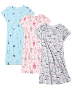 three baby sleepsuits are shown in three different colors and designs, one is blue, the other has pink