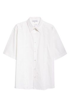 The Stockholm-based label offers an inventive take on a classic button-up with a boldly oversized poplin shirt flanked by a pair of subtly delineated stripes. Front button closure Point collar Elbow-length sleeves 95% cotton, 5% elastane Dry clean Made in Italy Designer Clothing Classic Short Sleeve Poplin Shirt, Oversized Poplin Shirt, Elbow Length Sleeve, Poplin Shirt, Stretch Cotton, Stockholm, Button Up Shirts, Designer Clothing, Acne Studios