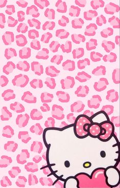 an image of a hello kitty wallpaper with pink leopard print on the back ground