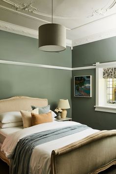 guest bedroom, heritage home Green Bedroom With Picture Rail, Picture Rail Paint Ideas Bedroom, Picture Rails Bedroom, Bedroom With Picture Rail, Painted Picture Rail, Bedroom Picture Rail, Picture Rail Paint Ideas, Dado Rail Bedroom