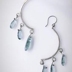 Lightweight hammered crescents with pear briolette gems. A dressy look. *2 3/4" Long. *Available in many gemstone options. *Sterling Silver. *Handmade in Los Angeles! Aqua Chalcedony, Gemstone Earrings, Aquamarine, Crescent, Citrine, Rose Quartz, Pear, Gems, Angeles