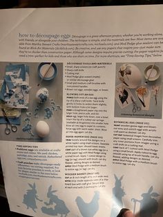 a person holding up a paper with pictures and text on it that says how to decorate eggs