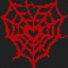 a red cross stitched pattern on a black background with the shape of an inverted triangle