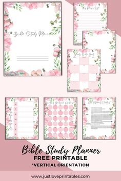 the printable bible study planner with pink flowers and greenery