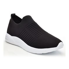 Sporty Flat Synthetic Walking Shoes, Slip-on Flat Sneakers For Light Exercise, Comfortable Synthetic Running Shoes, Black Stretch Synthetic Sneakers, Comfortable Breathable Slip-on Sneakers, Sporty Comfortable Flat Walking Shoes, Sporty Flat Walking Shoes, Comfortable Flat Sporty Walking Shoes, Black Stretch Slip-on Sneakers