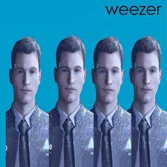 four men in suits and ties standing side by side with the words weezer on them