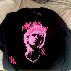 Nwt! Machine Gun Kelly (Hot Topic Online Exclusive) Long Sleeve Tickets To My Downfall T-Shirt Very Comfortable And Made Of Of Good Material (Also The Sleeve On The Right Side Has A Really Nice Pink Xx) Edgy Pink Tops With Letter Print, Pink Band Merch Top For Fall, Edgy Pink Crew Neck Top, Pink Long Sleeve Band Merch Top, Tickets To My Downfall, Hot Topic Shirts, Graphic Tshirt Design, Tshirt Design, Hot Topic