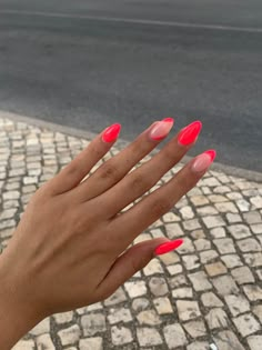 Carribean Nail Color, Hot Pink And Red Nails, Costa Rica Nails, Nails Pedicure, December Nails, Summer Nail Ideas, Blue Acrylic Nails, Subtle Nails, Nails Now