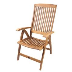 a wooden chair with slatted back and arm rests on an isolated white background