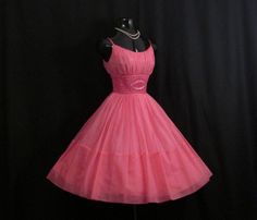 Vintage 50s 1950's HOT PINK Fuschia Beaded Rhinestones Ruched CHIFFON Organza… Barbie Hot Pink, 1950s Party Dresses, Etsy Wedding Dress, Pink Tulle, 50s Dresses, 1950s Dress, Chiffon Skirt, Prom Wedding, Dress Purchase