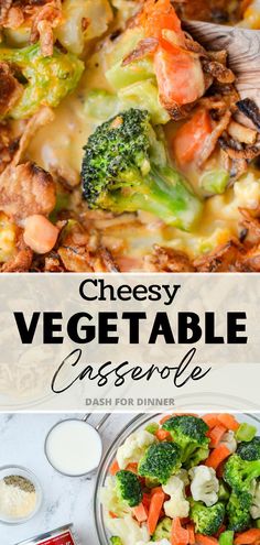 cheesy vegetable casserole with broccoli, carrots and cheese