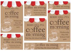 coffee morning tea bags with red and white polka dots on the front, one for berry hill pta