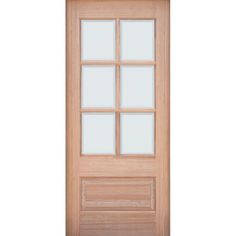 a wooden door with four panes of glass on the top and bottom paneling