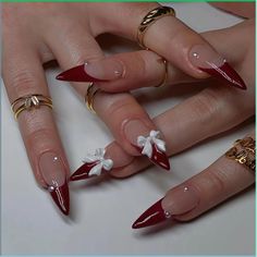 PRICES MAY VARY. 【Package Contains】You will get 24 pieces of long stiletto press on nails with 12 different sizes, 1 nail glue for DIY your own nails. you can choose the most suitable false nail for yourself, it is easy to trim and file them to in any length and shape you like 【Good Quality】BABALAL acrylic nails are made of ABS resin material, which is does not hurt your hands, not easy to break 【Wide Occasions】These fake nails long designs can make you stand out at parties, dates, weddings, valentine Day proms, and Christmas. It can be given as a gift to your wife, mother, girlfriend, daughter or friends. It will bring them a comfortable and convenient manicure art experience 【Comfortable to Use】The press on nails long are designed according to the curvature of female nails, with moderate Dark Red Nails, Fake Nails Long, Long Press On Nails, Red Christmas Nails, Stiletto Nails Designs, Nail Swag, Dark Nails, Halloween Nail Designs, Halloween Nail