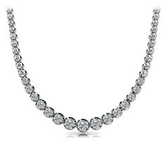 Diamond Rivera Graduated Necklace Round Shaped 15 carat Necklace in Platinum Front View Riviere Necklace, Real Diamond Necklace, Diamond Tennis Necklace, Graduation Necklace, Cvd Diamond, White Gold Set, Sparkle Jewelry, Tennis Necklace, Champagne Diamond