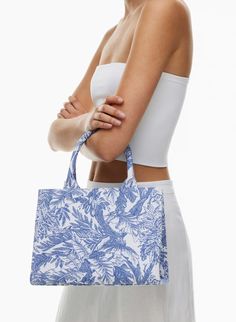 KEEP SMALL TOTE | Aritzia Chic Blue Canvas Bag For Shopping, Vacation Canvas Bags, Chic Blue Rectangular Canvas Bag, Canvas Shoulder Bag For Spring Shopping, Spring Canvas Shoulder Bag For Shopping, Chic Blue Cotton Bag, Summer Canvas Shoulder Bag With Braided Handles, Chic Canvas Bags For Spring, Summer Everyday Bag With Rolled Handles