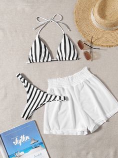 Nice Swimming Suits, Preppy Swimsuit, Swimsuit With Shorts, Shein Outfits, Kids Sleepwear, Shorts Black