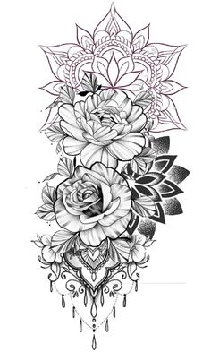 a black and white drawing of flowers