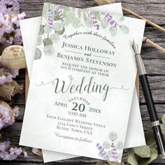 Eucalyptus Lavender Sage Green & Purple Wedding Invitation Eucalyptus And Lavender, Garden Botanical, Eucalyptus Lavender, Dusty Teal, Background Wedding, Elegant Wedding Venues, Budget Wedding Invitations, Watercolor Eucalyptus