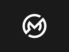 the letter m in a circle with an arrow inside it on a black background illustration