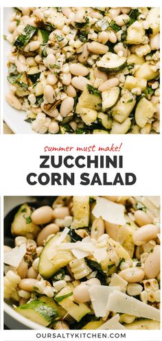 zucchini corn salad with spinach and parmesan cheese on the side