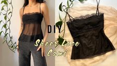 Mesh Top Sewing Pattern, Diy Cami Top Pattern, Lace Sewing Patterns, Diy Top Pattern Sewing, Diy Cami Top, Cami Top Diy, Babydoll Top Pattern, Cami Sewing Pattern, Cami Top Pattern