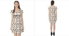 Autumn Leaves Motif Pattern Short Sleeve Skater Dress Short Sleeve Design, Seamless Pattern Design, Motif Pattern, Skater Dresses, Fitted Top, Summer Breeze, Black And White Colour, Patterned Shorts, Sleeve Designs