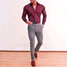 Maroon Shirt Outfit, Mens Office Wear, Formal Dresses For Men, Shirt Outfit Men, Maroon Shirts, Mens Casual Outfits Summer