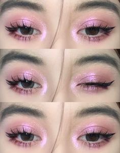 #makeup #eyeshadow #pink #dojin #korean #aesthetic #pretty Black Pink Inspired Makeup, Casual Pink Makeup, Kpop Pink Makeup, Easy Pink Makeup Looks, Douyin Pink Makeup, Korean Glitter Eye Makeup, Simple Pink Makeup Looks, Pink Grunge Makeup, Pink Korean Makeup