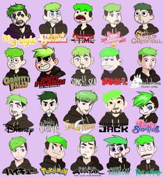 some cartoon characters with green hair