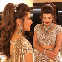 Indian Wedding High Ponytail Hairstyles, Pony Hairstyles Wedding Indian, High Ponytail Hairstyle, Western Makeup, Pony Hairstyle, Reception Hairstyles, Easy Party Hairstyles, Hairstyles For Gowns, Beige Blond