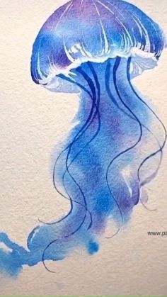 a watercolor painting of a blue jellyfish