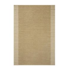 a beige rug with white stripes on the bottom and bottom, in front of a white background