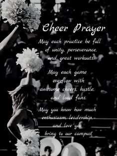 a cheerleader is holding pom - poms in her hand and saying, cheer prayer