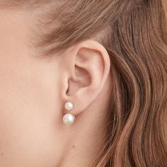 Bold Pearl Ear Jacket Studs | Mejuri Mejuri Pearl, Pearl Drop Earrings Gold, Gold Earrings For Women, Ear Jacket, Pearl Hoop Earrings, Pearl Gemstone, Single Earring, Pearl Studs, Pearl Drop Earrings